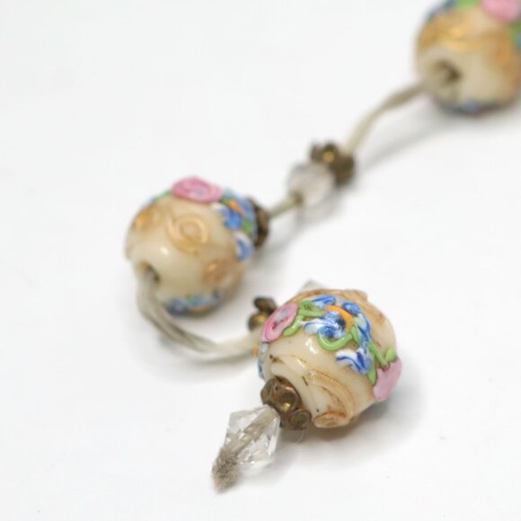 Vintage Murano Venetian Cream Wedding Cake Art Glass Beads Necklace 1930s Floral - Picture 7 of 11